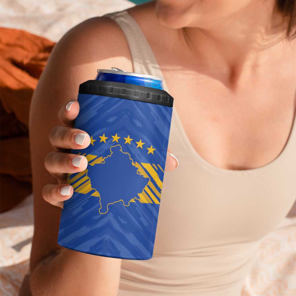 Custom Kosovo Football 2026 4 in 1 Can Cooler Tumbler Rising Nation Blue Gold - Wonder Print Shop