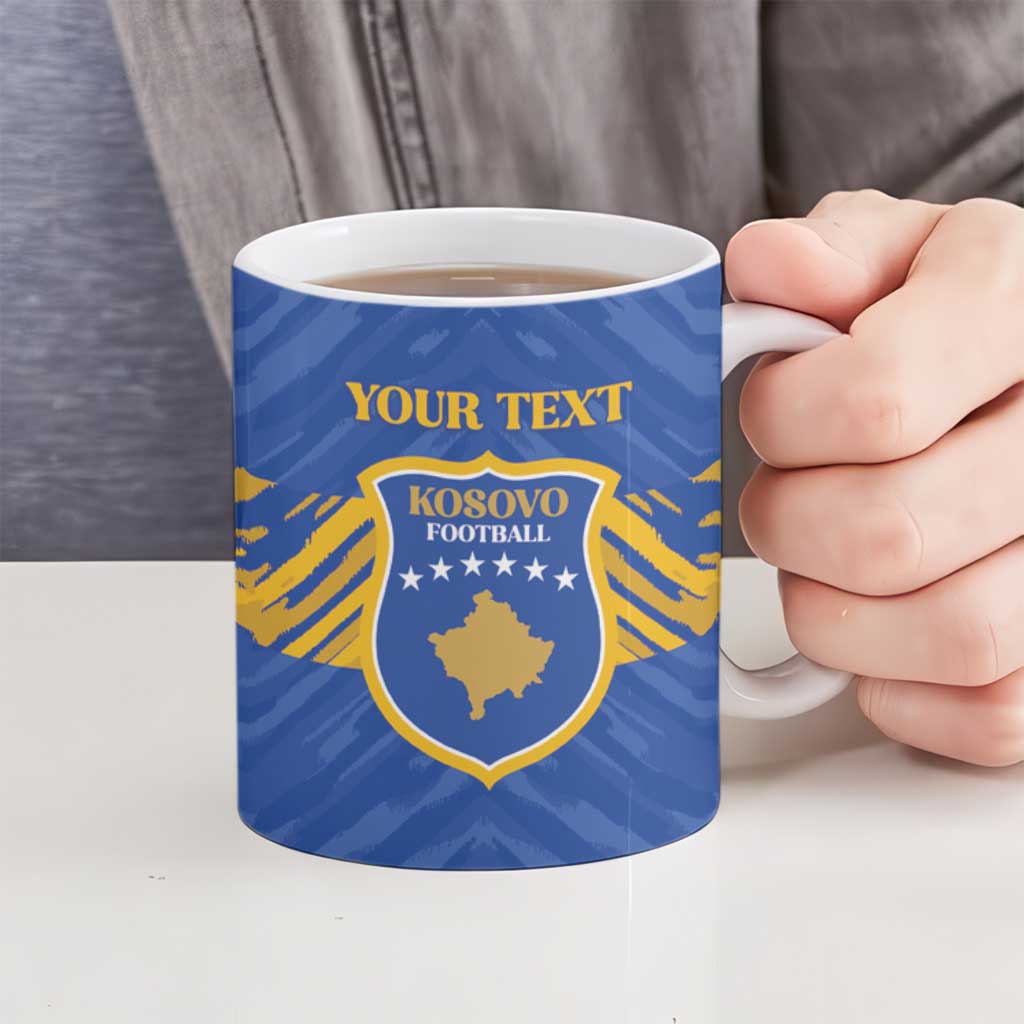 Custom Kosovo Football 2026 Ceramic Mug Rising Nation Blue Gold - Wonder Print Shop