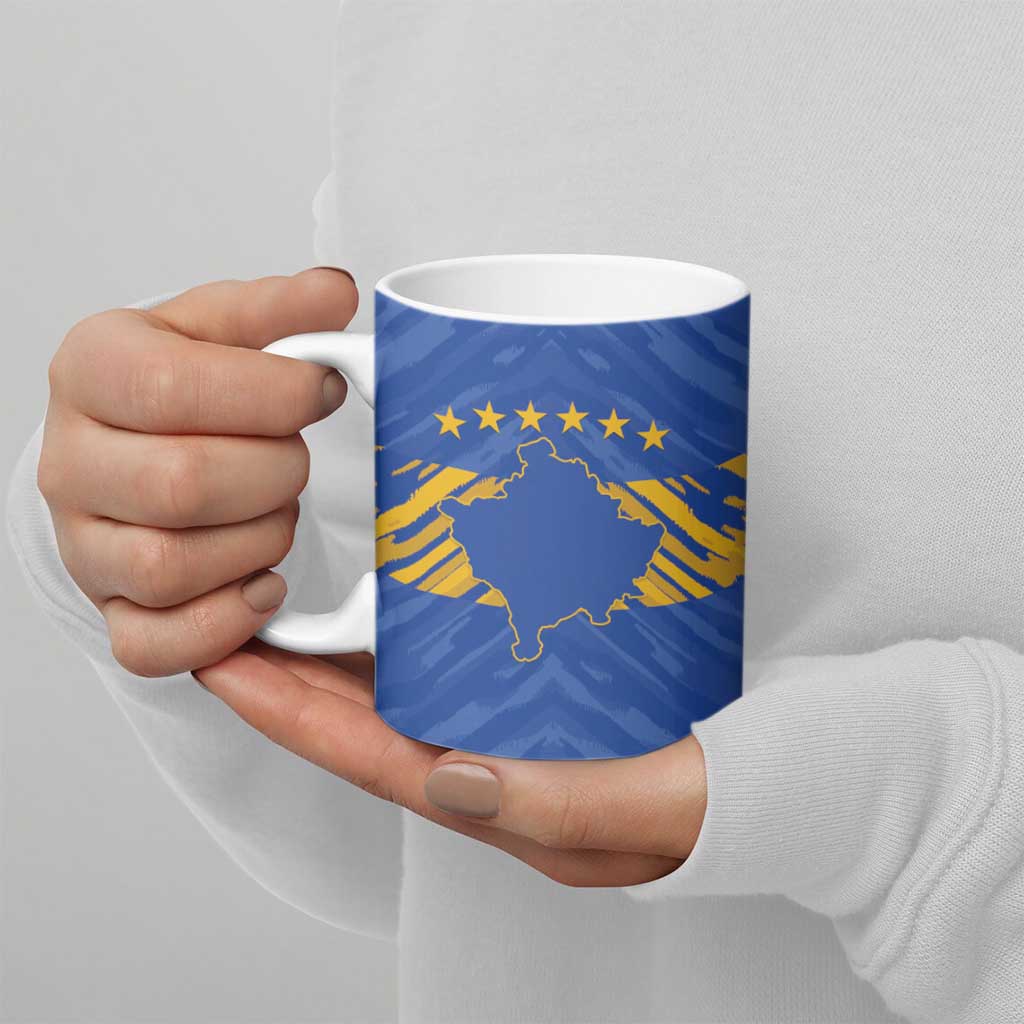 Custom Kosovo Football 2026 Ceramic Mug Rising Nation Blue Gold - Wonder Print Shop