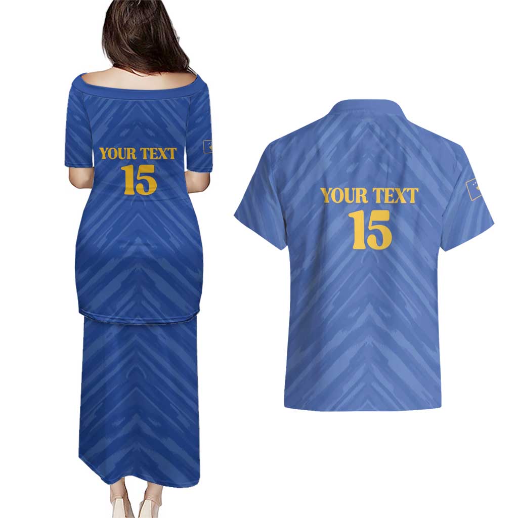 Custom Kosovo Football 2026 Couples Matching Puletasi and Hawaiian Shirt Rising Nation Blue Gold - Wonder Print Shop