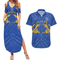 Custom Kosovo Football 2026 Couples Matching Summer Maxi Dress and Hawaiian Shirt Rising Nation Blue Gold - Wonder Print Shop