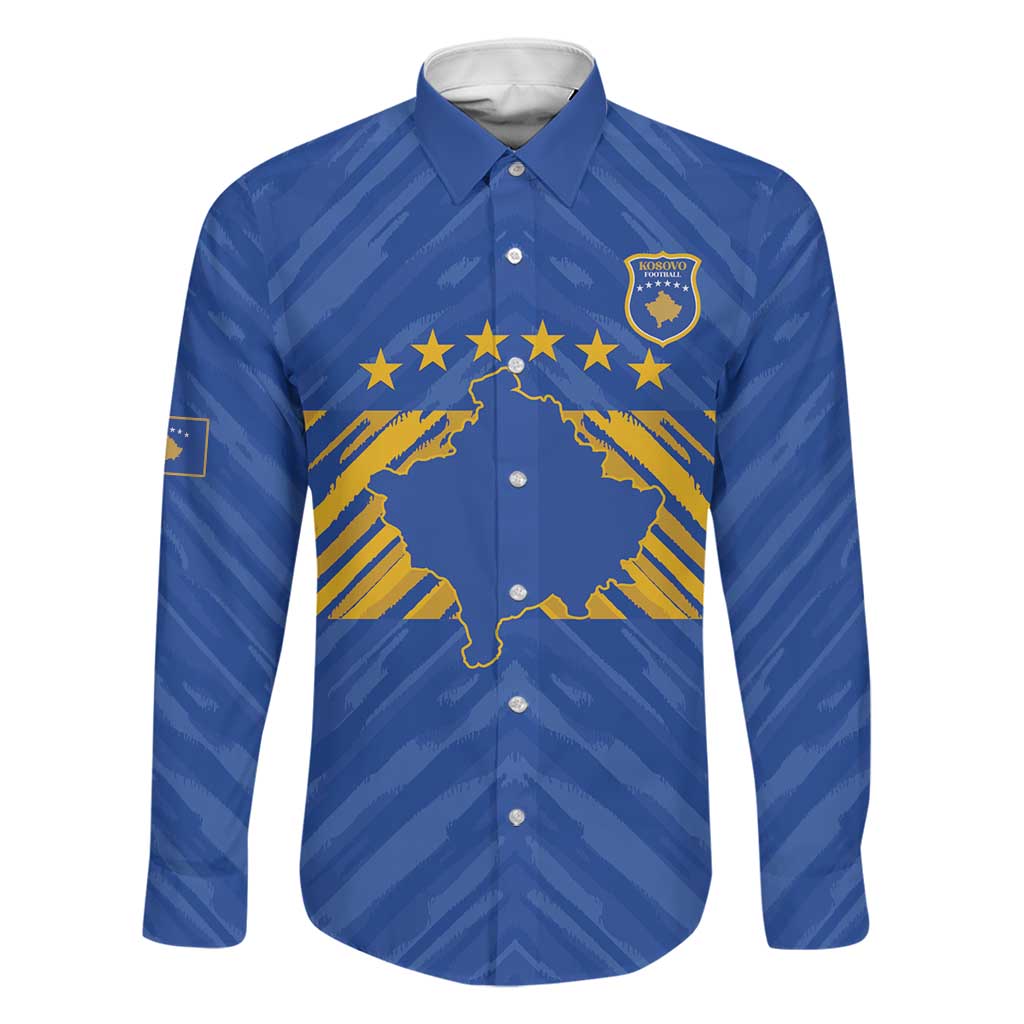 Custom Kosovo Football 2026 Family Matching Long Sleeve Bodycon Dress and Hawaiian Shirt Rising Nation Blue Gold - Wonder Print Shop