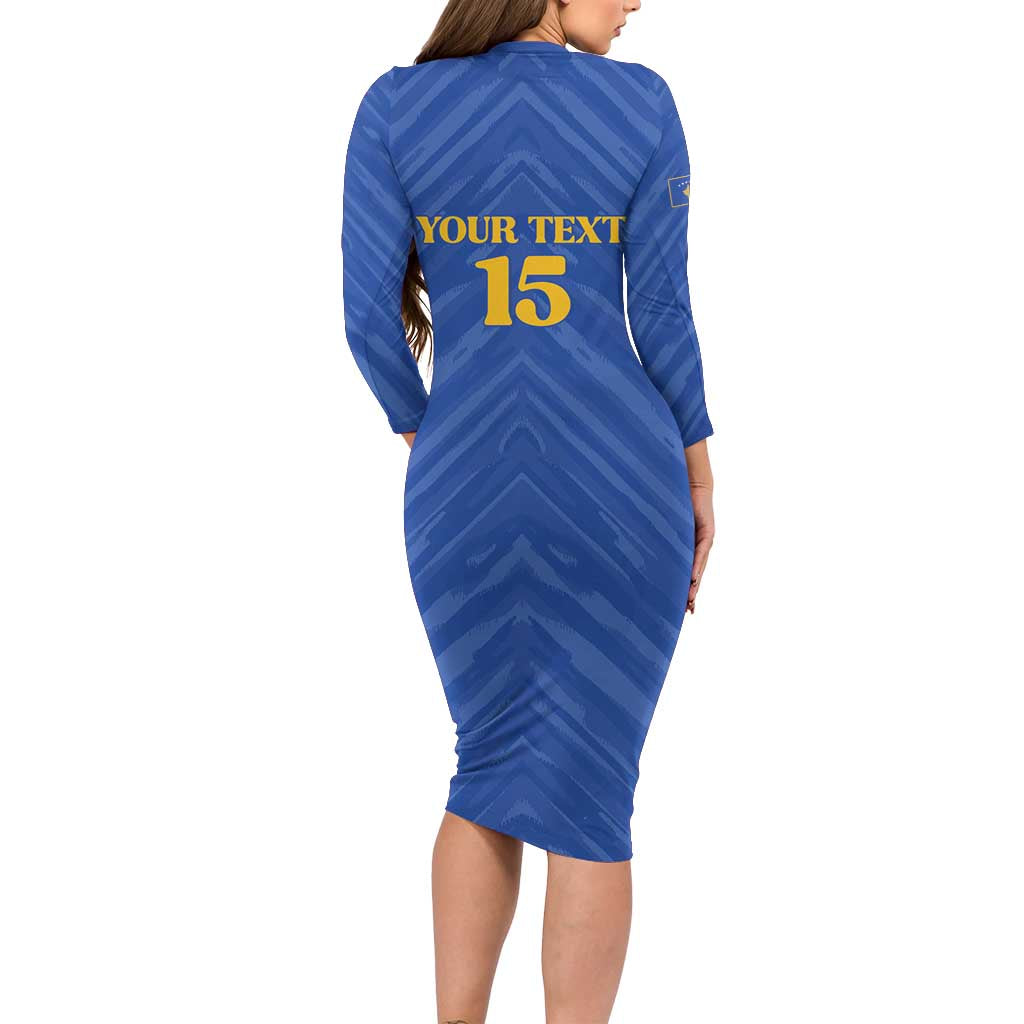 Custom Kosovo Football 2026 Family Matching Long Sleeve Bodycon Dress and Hawaiian Shirt Rising Nation Blue Gold - Wonder Print Shop