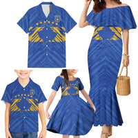 Custom Kosovo Football 2026 Family Matching Mermaid Dress and Hawaiian Shirt Rising Nation Blue Gold - Wonder Print Shop