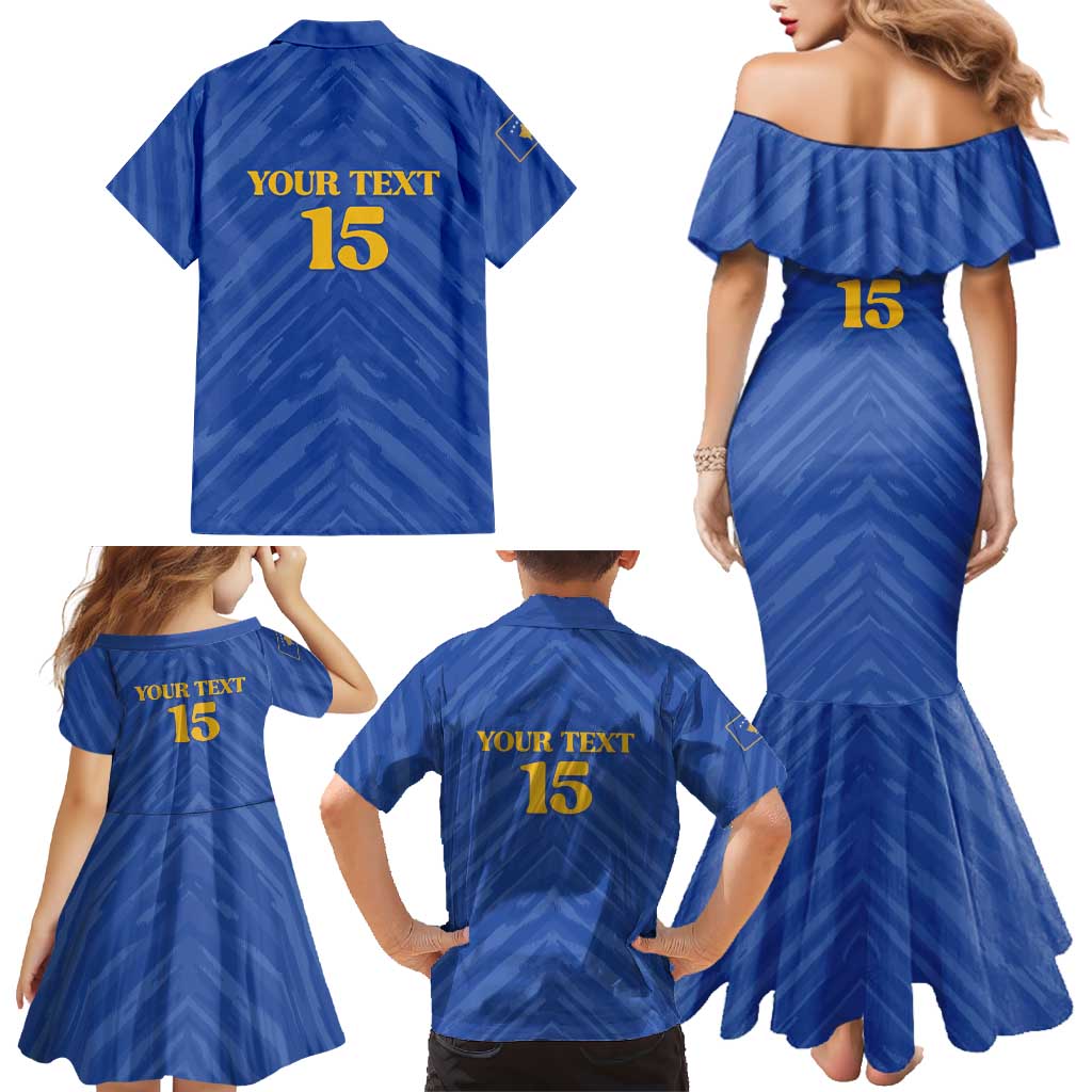 Custom Kosovo Football 2026 Family Matching Mermaid Dress and Hawaiian Shirt Rising Nation Blue Gold - Wonder Print Shop