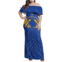 Custom Kosovo Football 2026 Family Matching Off Shoulder Maxi Dress and Hawaiian Shirt Rising Nation Blue Gold - Wonder Print Shop
