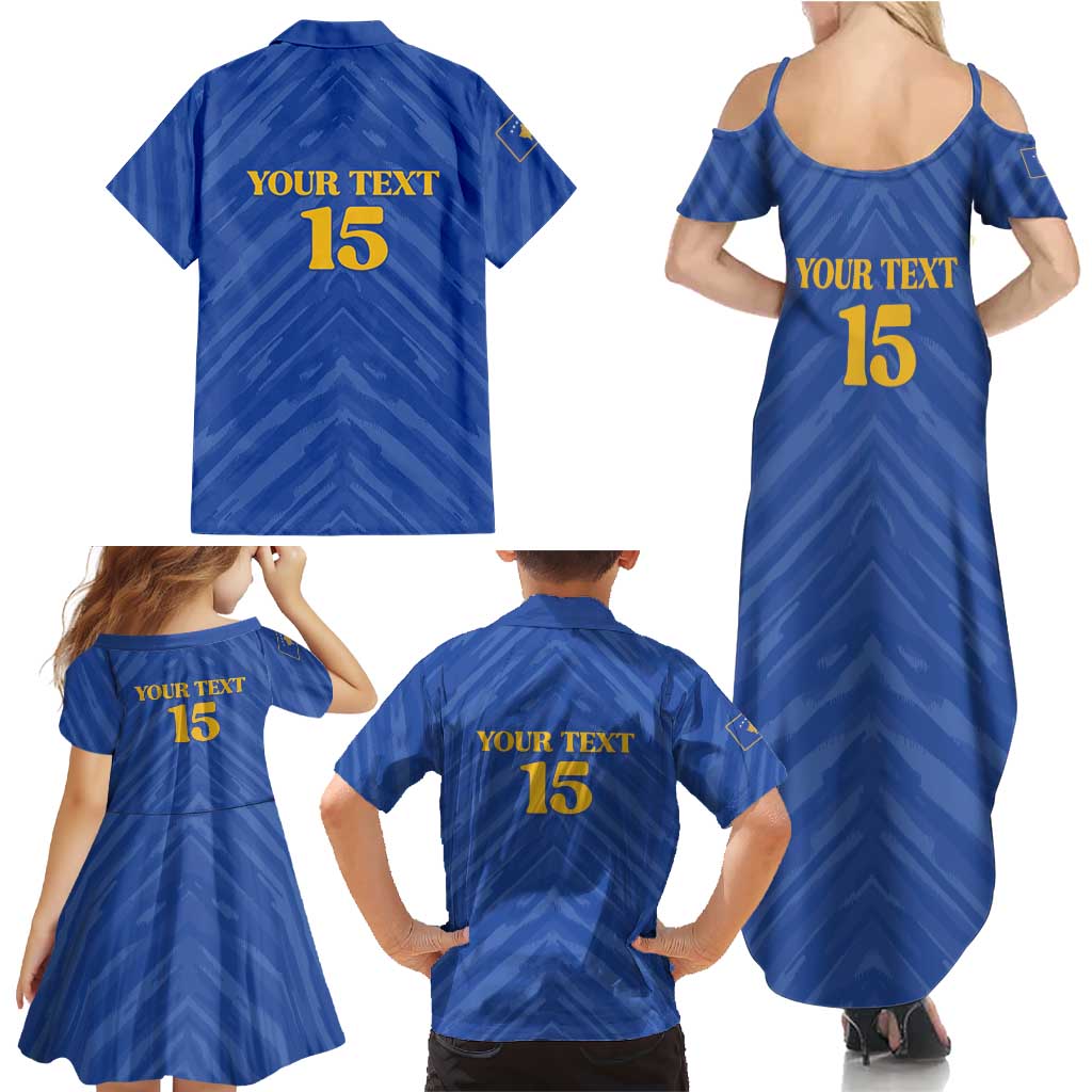 Custom Kosovo Football 2026 Family Matching Summer Maxi Dress and Hawaiian Shirt Rising Nation Blue Gold - Wonder Print Shop
