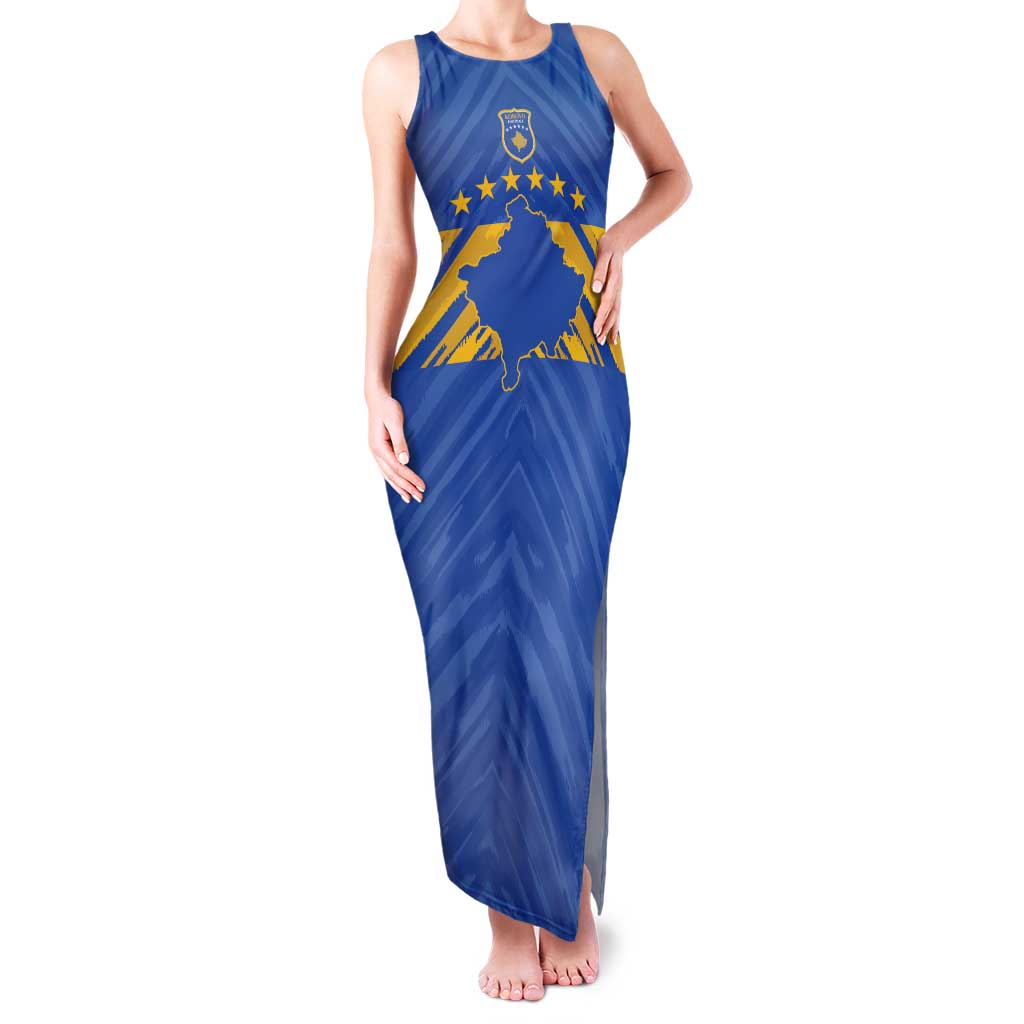 Custom Kosovo Football 2026 Family Matching Tank Maxi Dress and Hawaiian Shirt Rising Nation Blue Gold - Wonder Print Shop