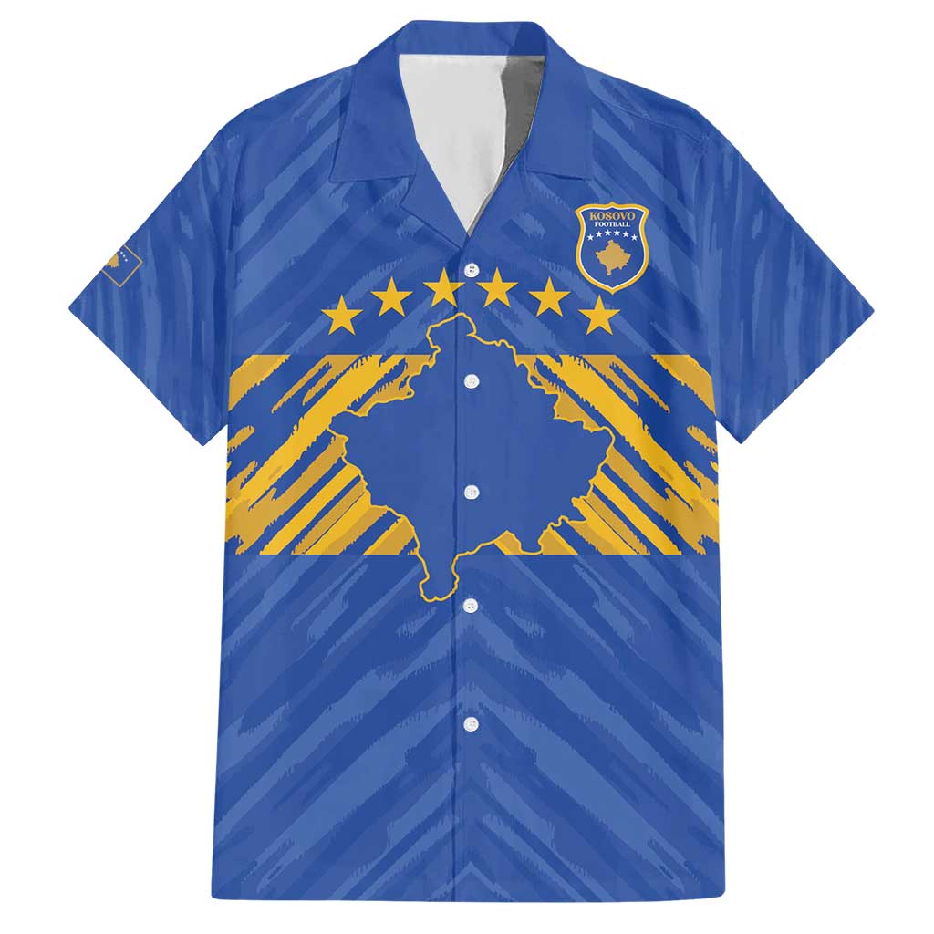 Custom Kosovo Football 2026 Hawaiian Shirt Rising Nation Blue Gold - Wonder Print Shop