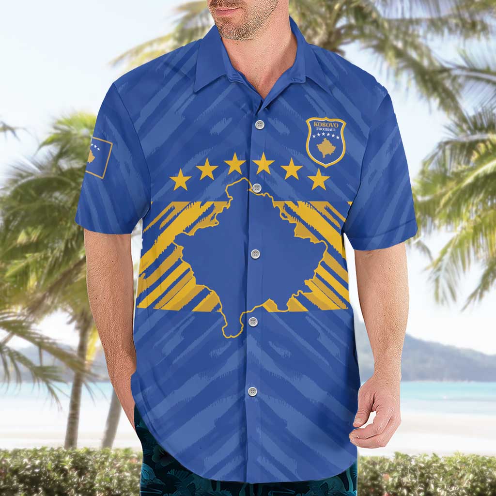 Custom Kosovo Football 2026 Hawaiian Shirt Rising Nation Blue Gold - Wonder Print Shop