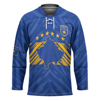 Custom Kosovo Football 2026 Hockey Jersey Rising Nation Blue Gold - Wonder Print Shop