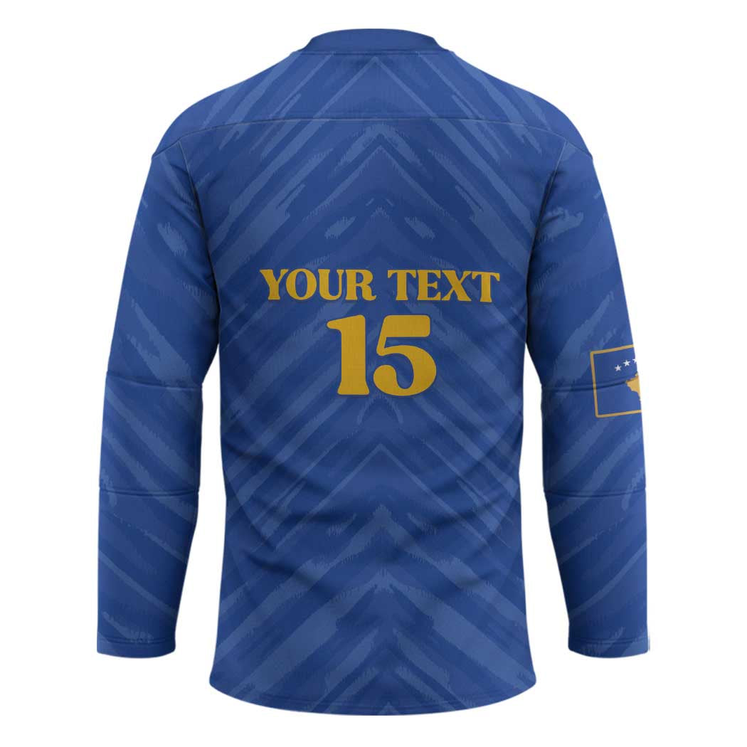Custom Kosovo Football 2026 Hockey Jersey Rising Nation Blue Gold - Wonder Print Shop