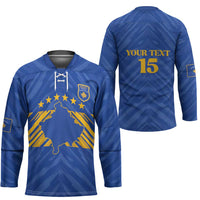 Custom Kosovo Football 2026 Hockey Jersey Rising Nation Blue Gold - Wonder Print Shop