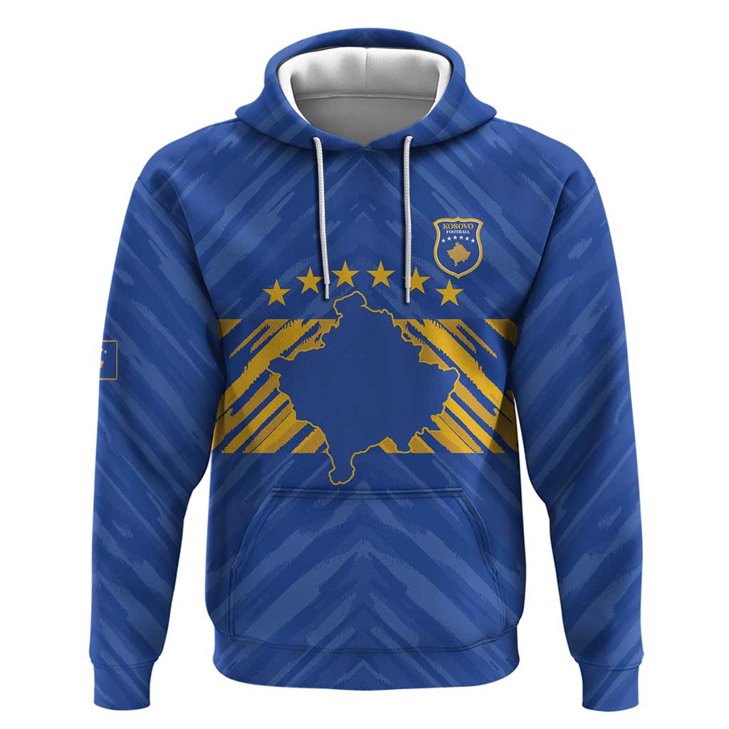 Custom Kosovo Football 2026 Hoodie Rising Nation Blue Gold - Wonder Print Shop