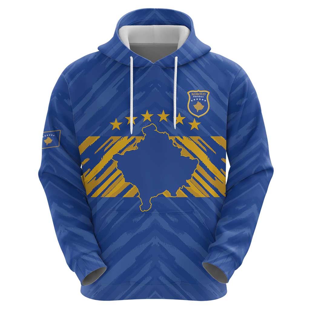 Custom Kosovo Football 2026 Hoodie Rising Nation Blue Gold - Wonder Print Shop