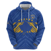 Custom Kosovo Football 2026 Hoodie Rising Nation Blue Gold - Wonder Print Shop