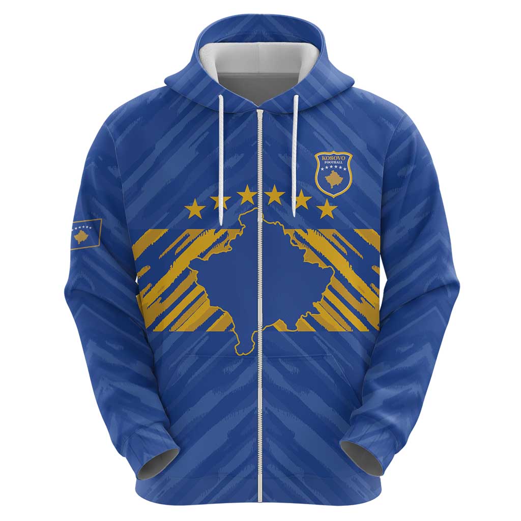 Custom Kosovo Football 2026 Hoodie Rising Nation Blue Gold - Wonder Print Shop