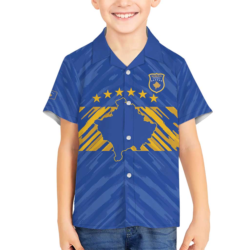 Custom Kosovo Football 2026 Kid Hawaiian Shirt Rising Nation Blue Gold - Wonder Print Shop