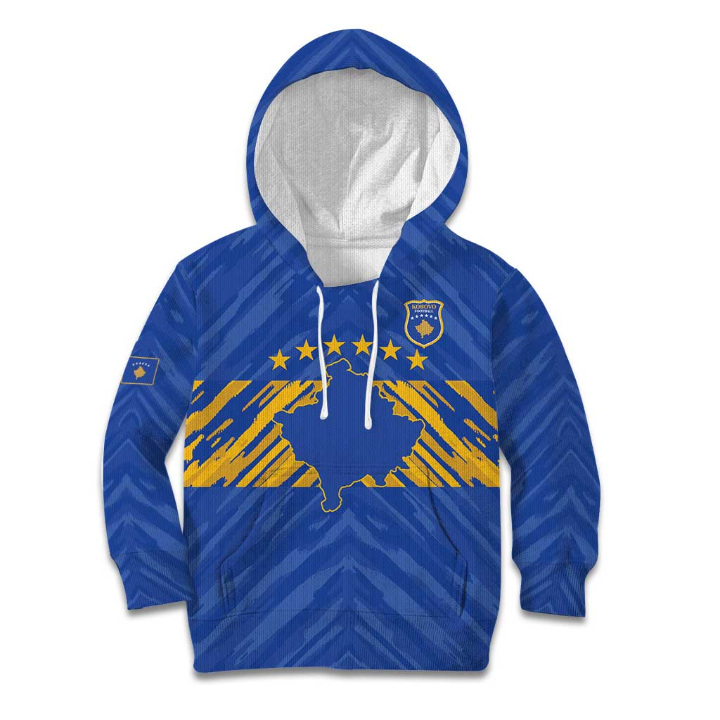 Custom Kosovo Football 2026 Kid Hoodie Rising Nation Blue Gold - Wonder Print Shop