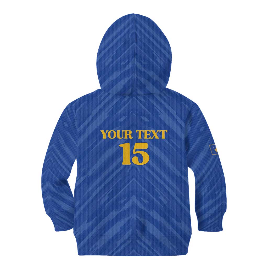 Custom Kosovo Football 2026 Kid Hoodie Rising Nation Blue Gold - Wonder Print Shop
