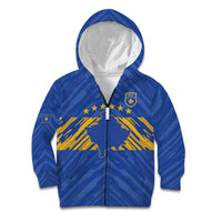 Custom Kosovo Football 2026 Kid Hoodie Rising Nation Blue Gold - Wonder Print Shop