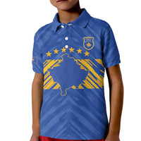 Custom Kosovo Football 2026 Kid Polo Shirt Rising Nation Blue Gold - Wonder Print Shop