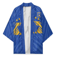 Custom Kosovo Football 2026 Kimono Rising Nation Blue Gold - Wonder Print Shop