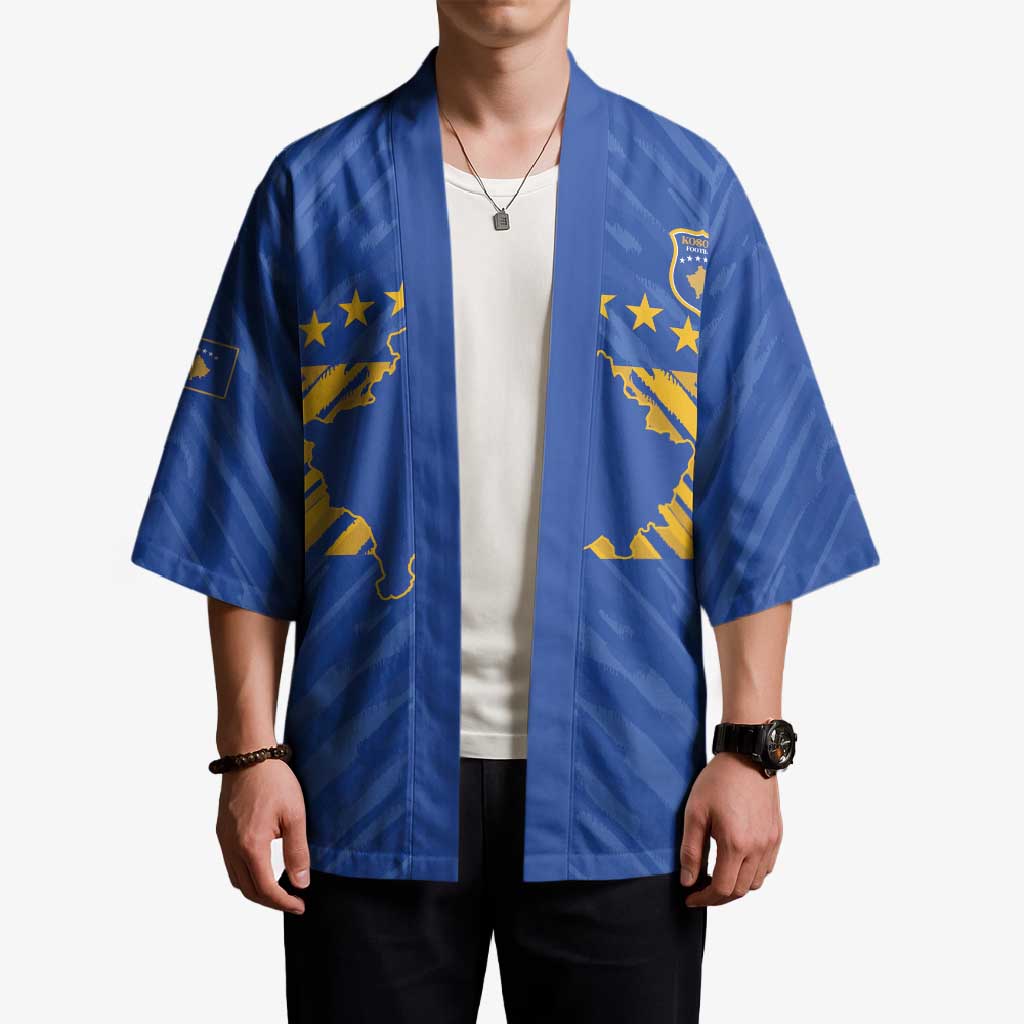 Custom Kosovo Football 2026 Kimono Rising Nation Blue Gold - Wonder Print Shop