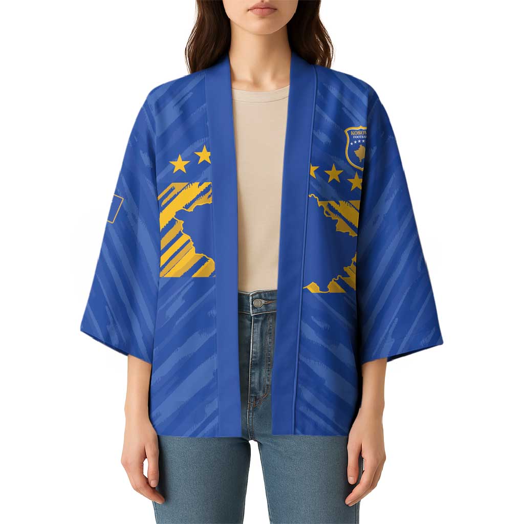 Custom Kosovo Football 2026 Kimono Rising Nation Blue Gold - Wonder Print Shop