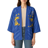 Custom Kosovo Football 2026 Kimono Rising Nation Blue Gold - Wonder Print Shop