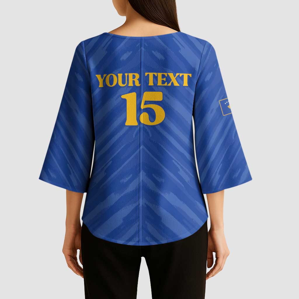 Custom Kosovo Football 2026 Kimono Sleeve Blouse Rising Nation Blue Gold - Wonder Print Shop