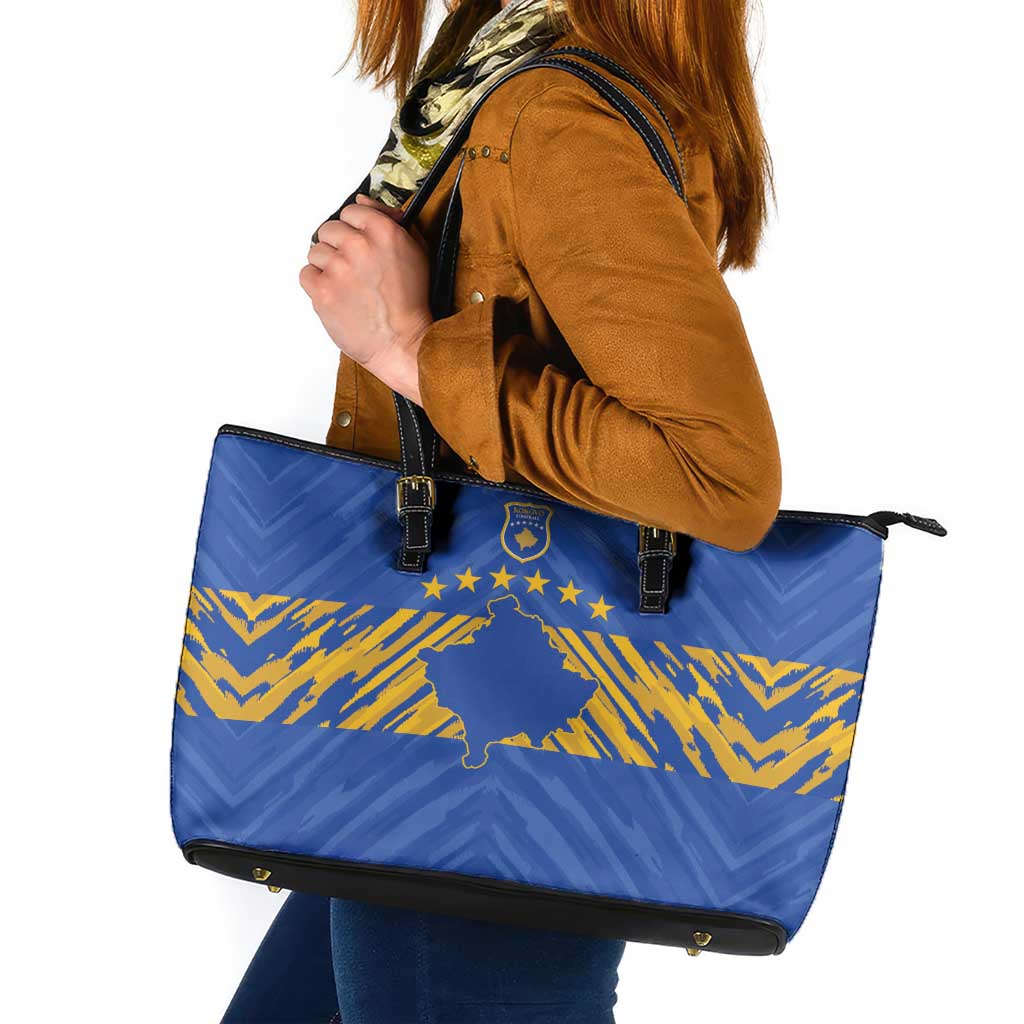 Kosovo Football 2026 Leather Tote Bag Rising Nation Blue Gold - Wonder Print Shop