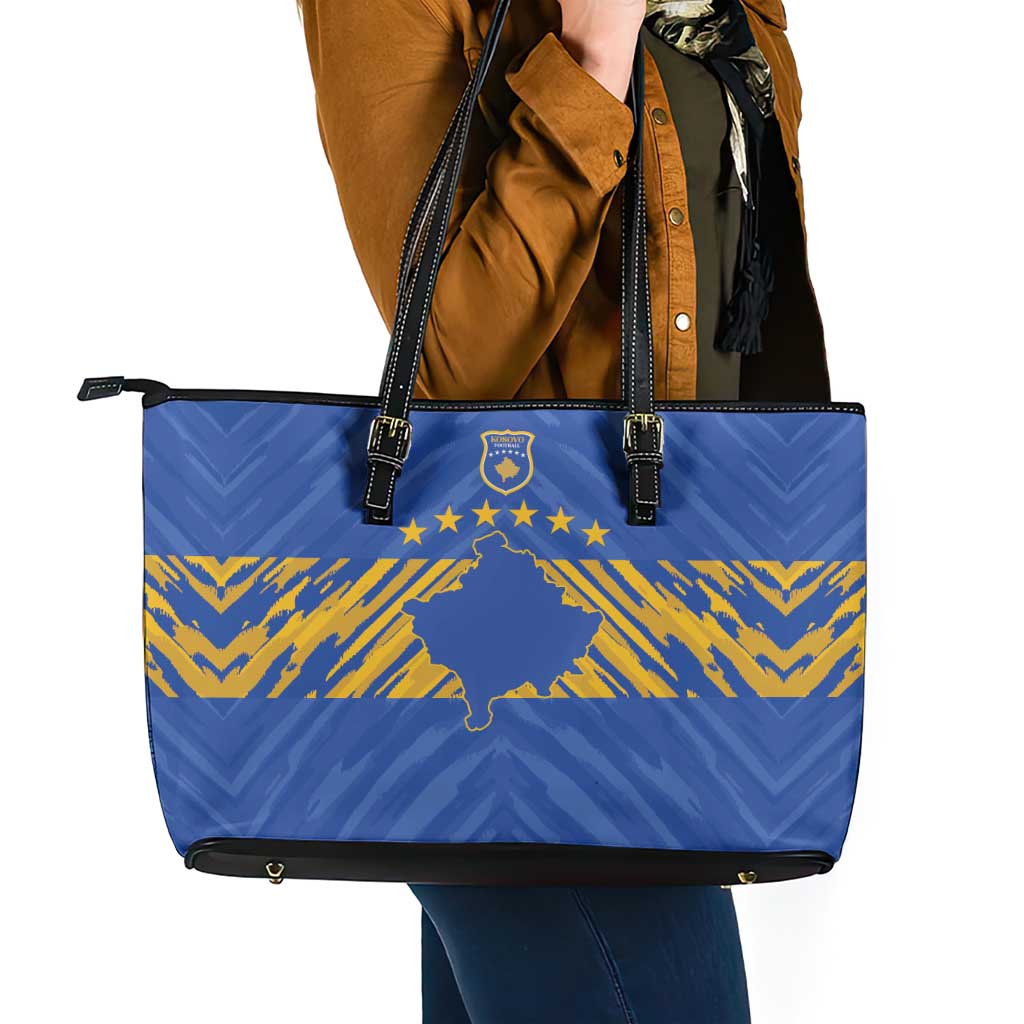 Kosovo Football 2026 Leather Tote Bag Rising Nation Blue Gold - Wonder Print Shop