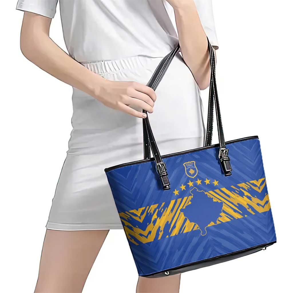 Kosovo Football 2026 Leather Tote Bag Rising Nation Blue Gold - Wonder Print Shop