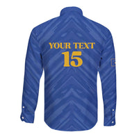 Custom Kosovo Football 2026 Long Sleeve Button Shirt Rising Nation Blue Gold - Wonder Print Shop
