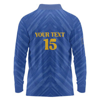 Custom Kosovo Football 2026 Long Sleeve Polo Shirt Rising Nation Blue Gold - Wonder Print Shop