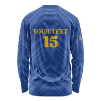Custom Kosovo Football 2026 Long Sleeve Shirt Rising Nation Blue Gold - Wonder Print Shop