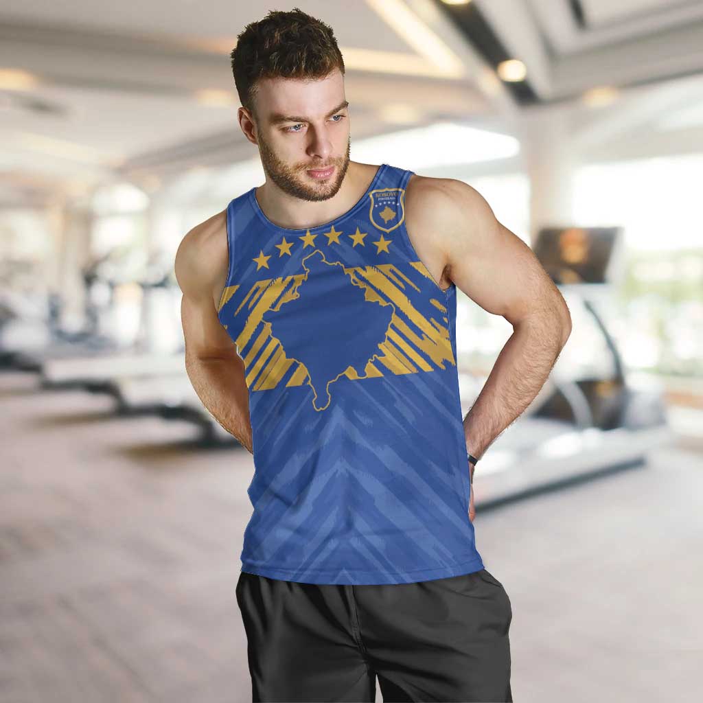 Custom Kosovo Football 2026 Men Tank Top Rising Nation Blue Gold - Wonder Print Shop