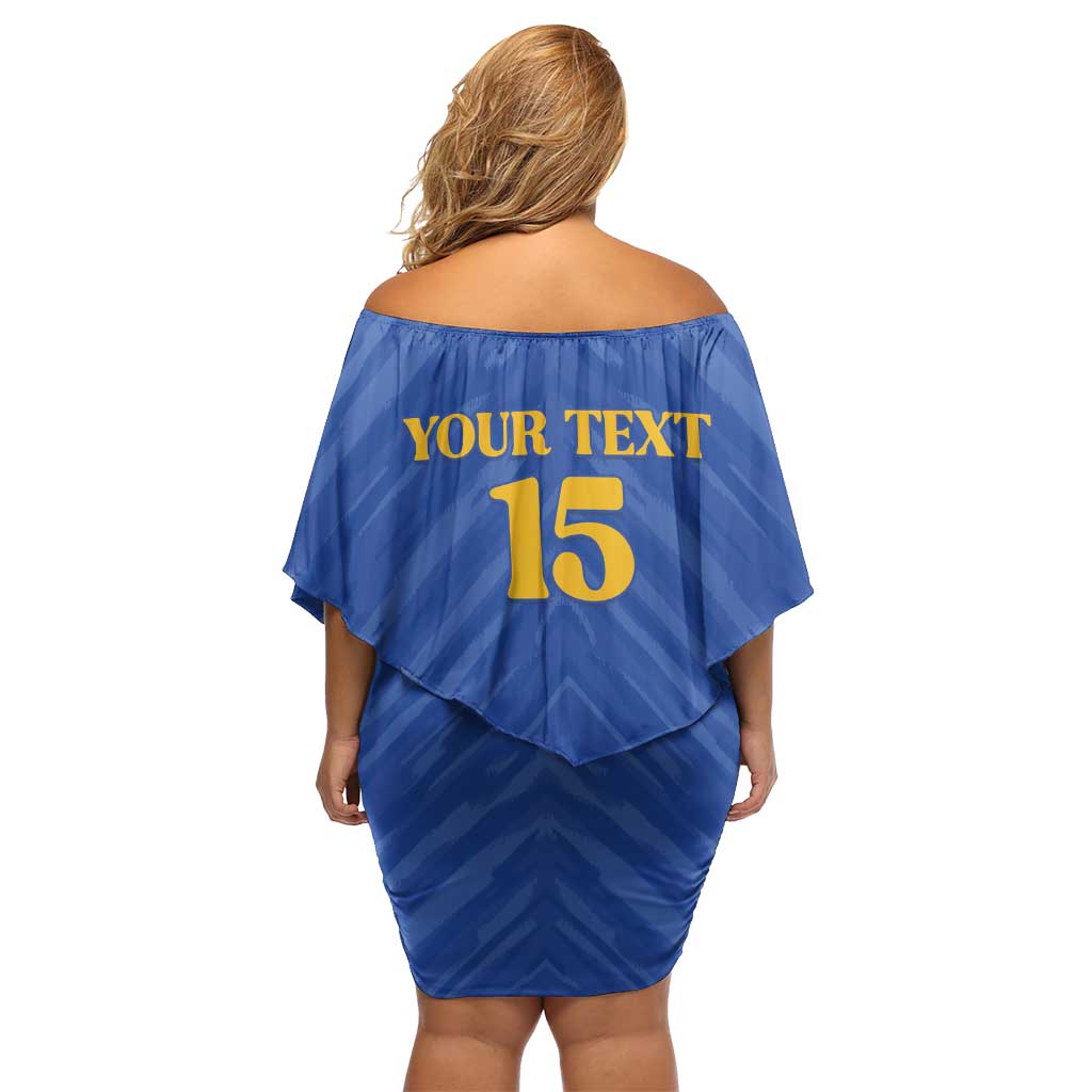 Custom Kosovo Football 2026 Off Shoulder Short Dress Rising Nation Blue Gold - Wonder Print Shop