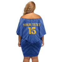 Custom Kosovo Football 2026 Off Shoulder Short Dress Rising Nation Blue Gold - Wonder Print Shop