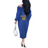 Custom Kosovo Football 2026 Off The Shoulder Long Sleeve Dress Rising Nation Blue Gold - Wonder Print Shop