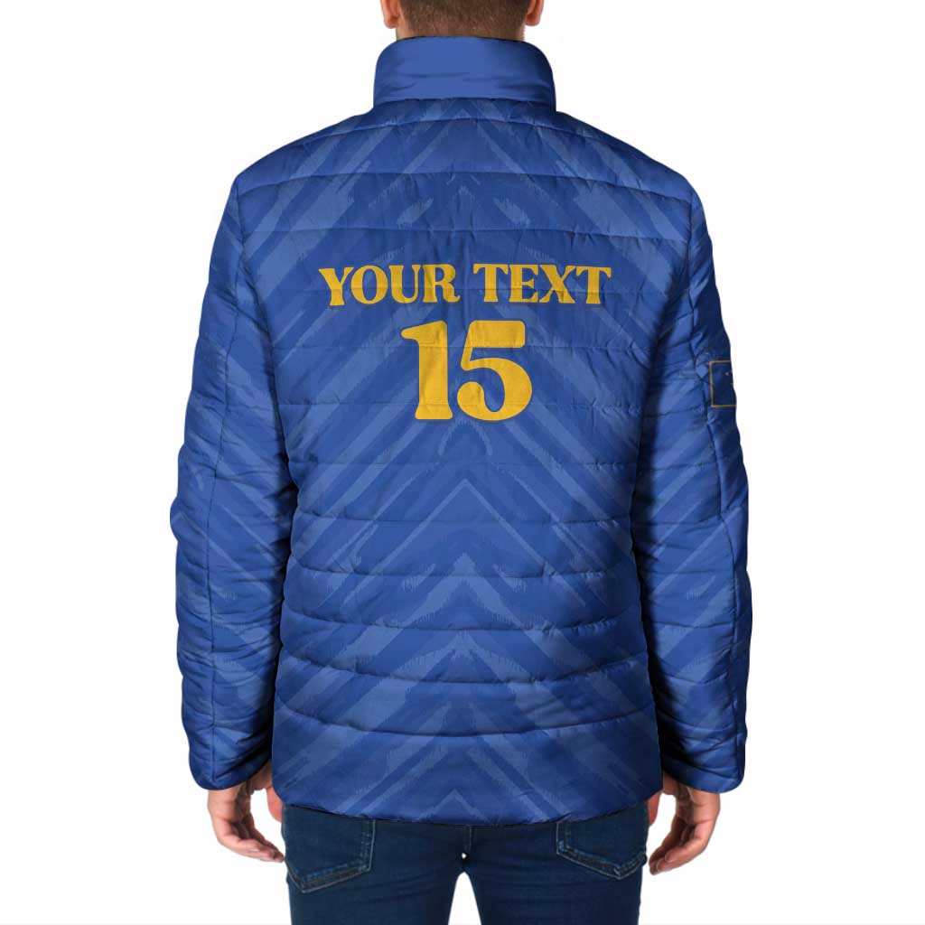 Custom Kosovo Football 2026 Padded Jacket Rising Nation Blue Gold - Wonder Print Shop