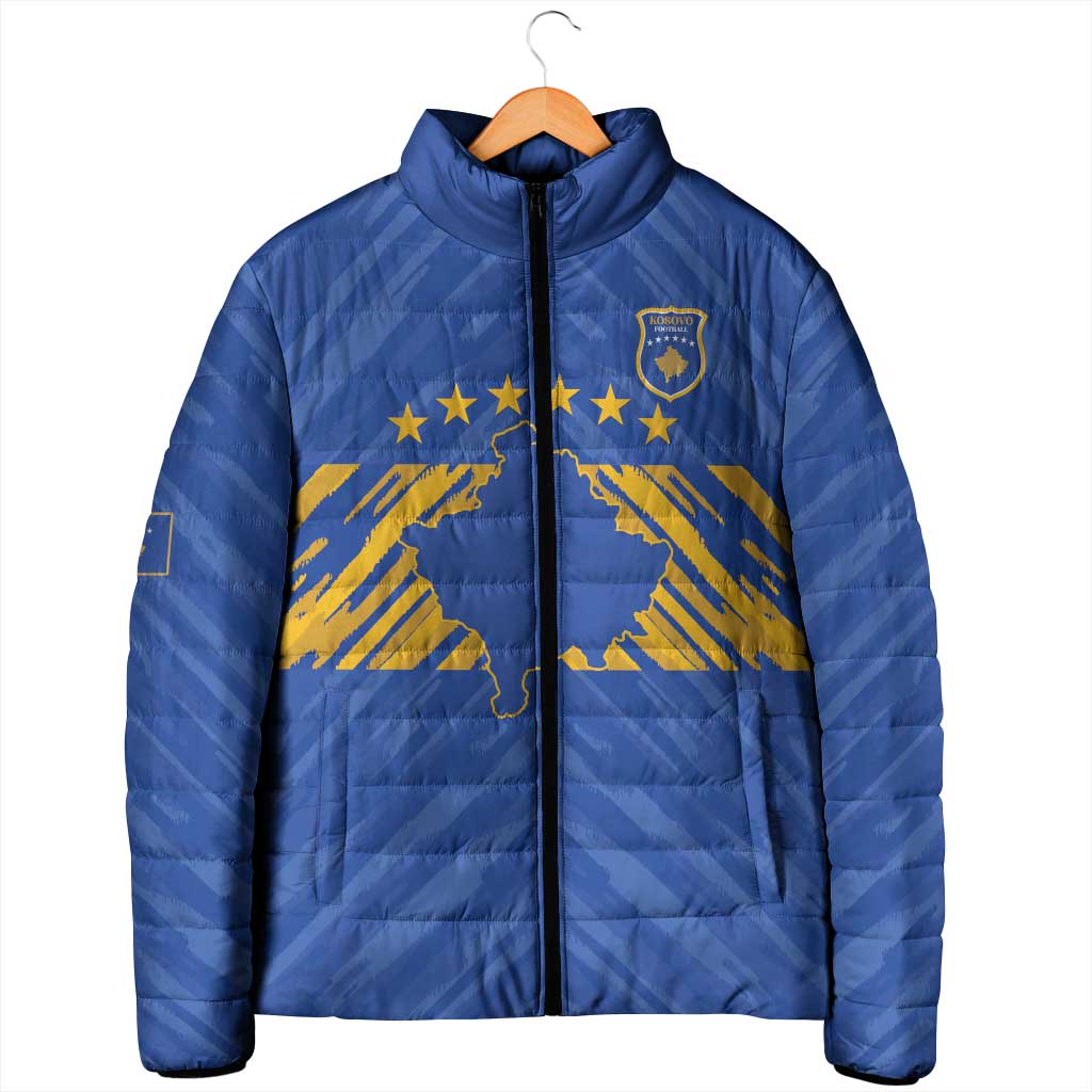 Custom Kosovo Football 2026 Padded Jacket Rising Nation Blue Gold - Wonder Print Shop