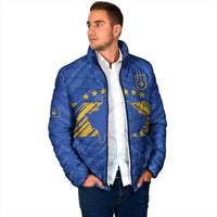 Custom Kosovo Football 2026 Padded Jacket Rising Nation Blue Gold - Wonder Print Shop