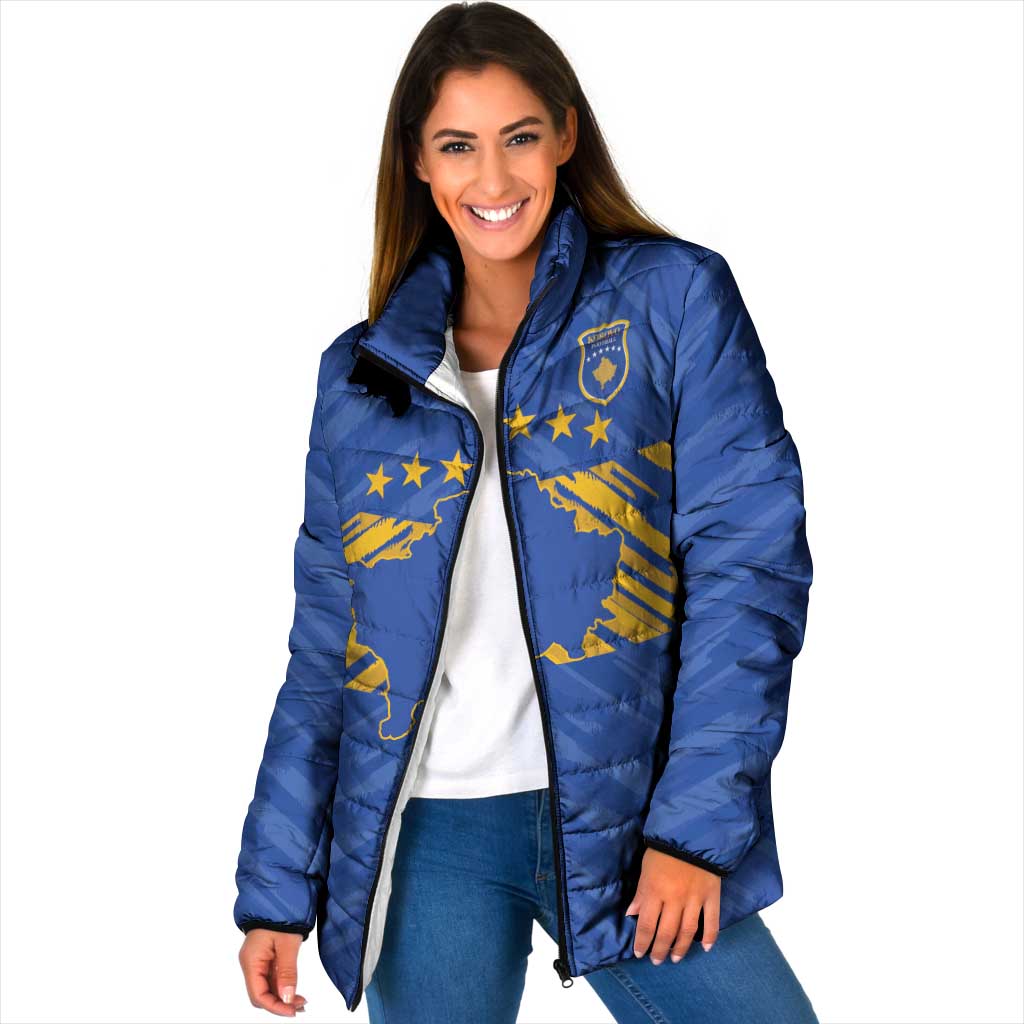 Custom Kosovo Football 2026 Padded Jacket Rising Nation Blue Gold - Wonder Print Shop