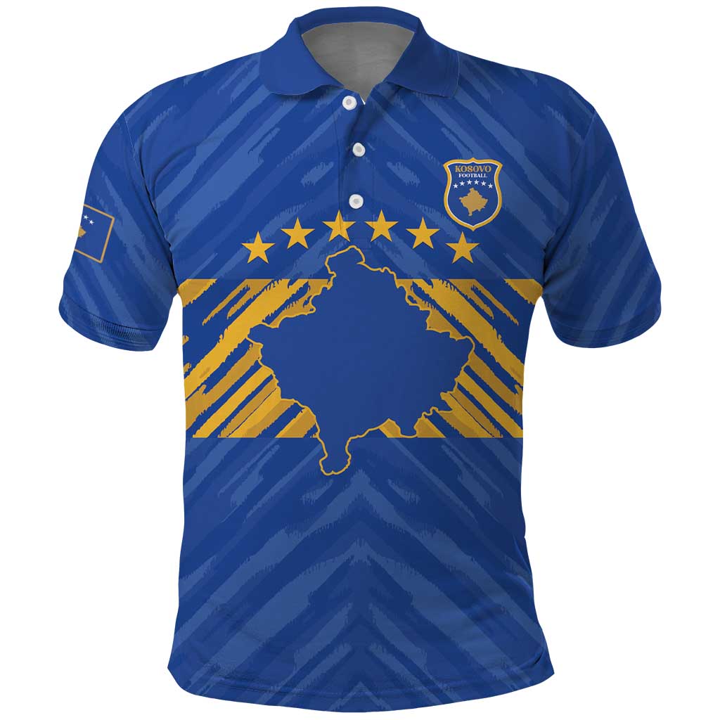 Custom Kosovo Football 2026 Polo Shirt Rising Nation Blue Gold - Wonder Print Shop