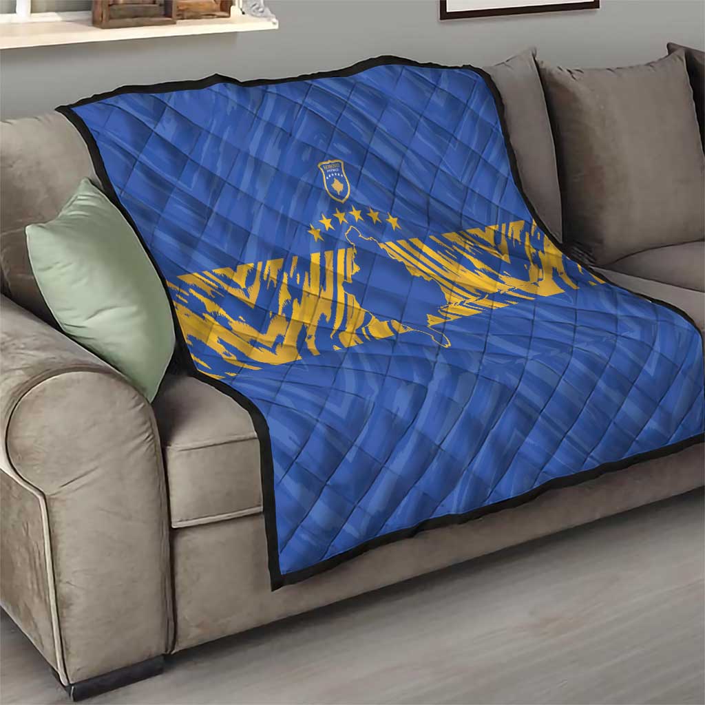 Kosovo Football 2026 Quilt Rising Nation Blue Gold - Wonder Print Shop