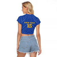 Custom Kosovo Football 2026 Raglan Cropped T Shirt Rising Nation Blue Gold - Wonder Print Shop
