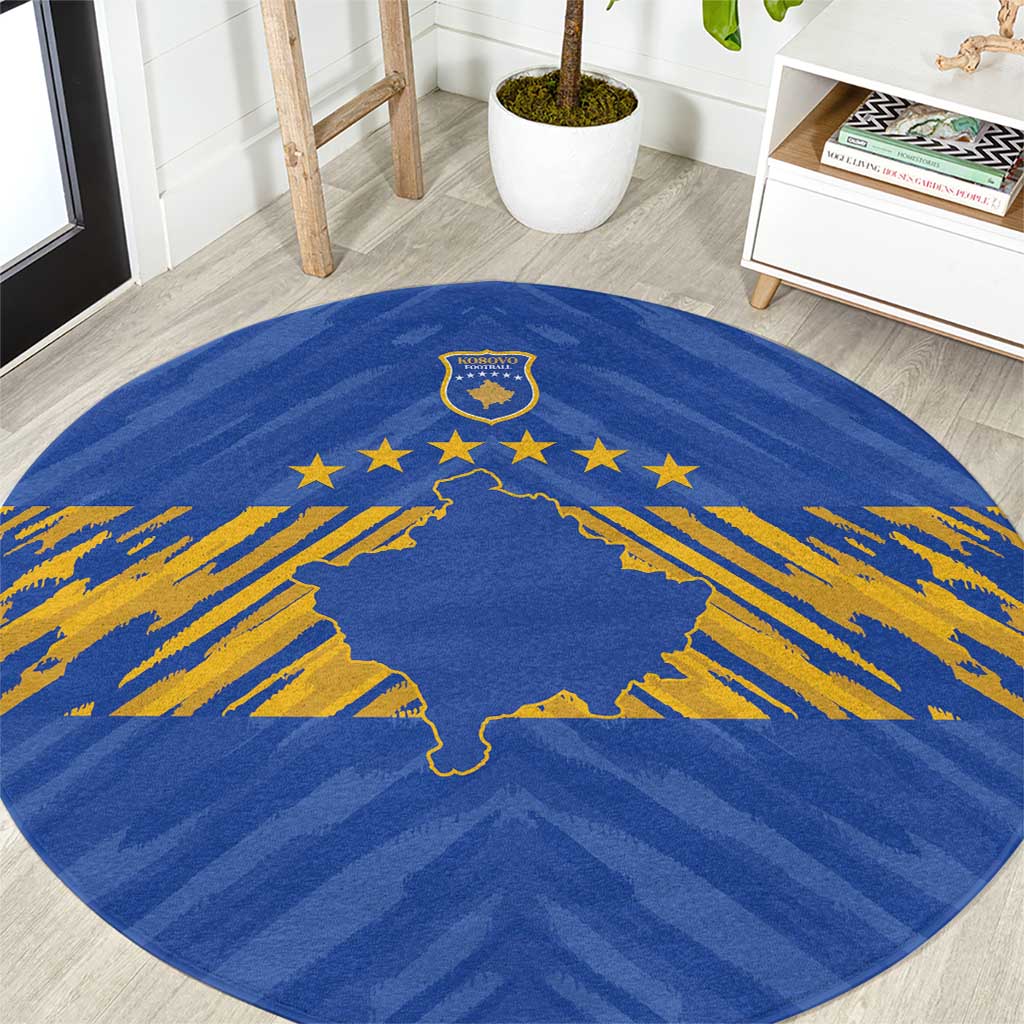 Kosovo Football 2026 Round Carpet Rising Nation Blue Gold - Wonder Print Shop