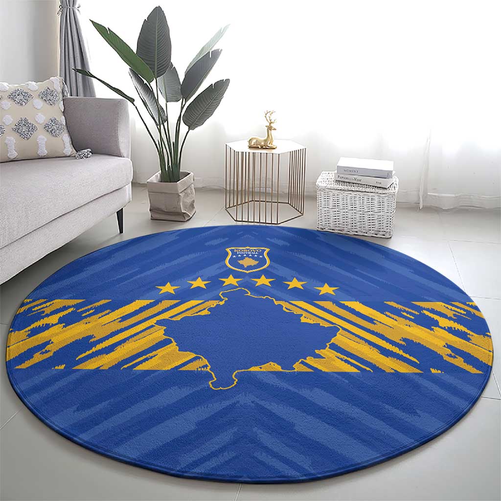 Kosovo Football 2026 Round Carpet Rising Nation Blue Gold - Wonder Print Shop